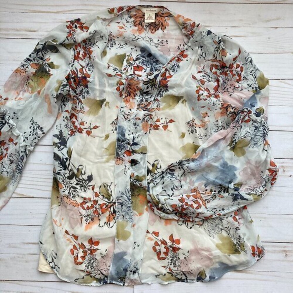Sundance Silk Layered Sheer Floral Blouse Sz S